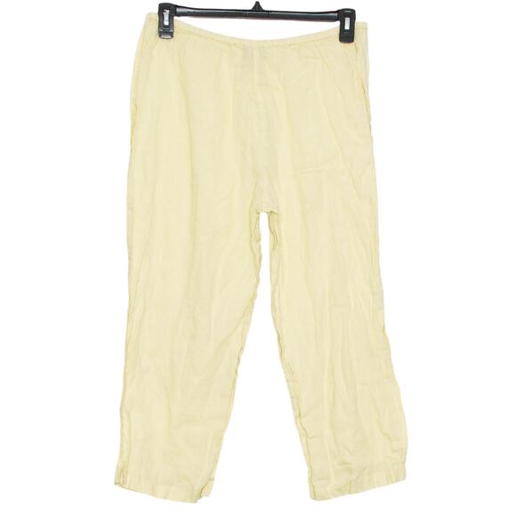 Eileen Fisher Pants Linen Cropped Minimalist Beachy Coastal Pull On Yellow Large - Picture 6 of 6